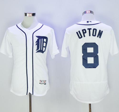 Tigers #8 Justin Upton White Flexbase Authentic Collection Stitched MLB Jersey - Click Image to Close